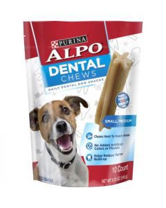 Purina ALPO Made in USA Facilities Small/Medium Dog Dental Chews, Dog Snacks - 10 ct. Pouch