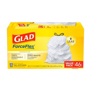 Glad ForceFlex Tall Kitchen 13 Gallon Drawstring Trash Bags, 46 ct
