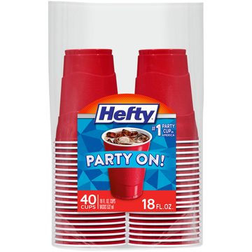 Hefty Party On! Disposable Red Plastic Cups, 18 oz - 40 ct