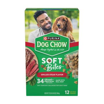 Purina Dog Chow Grilled Steak Flavor Soft Bites Dog Food Pouches, 72 oz -12 ct