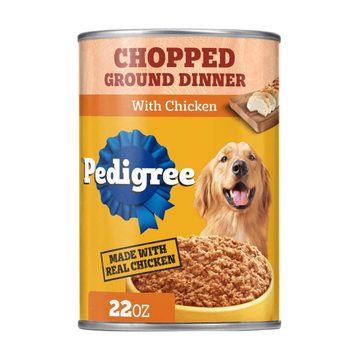 Pedigree Chopped Ground Dinner Adult Soft Wet Dog Food With Chicken, 22 oz. Can