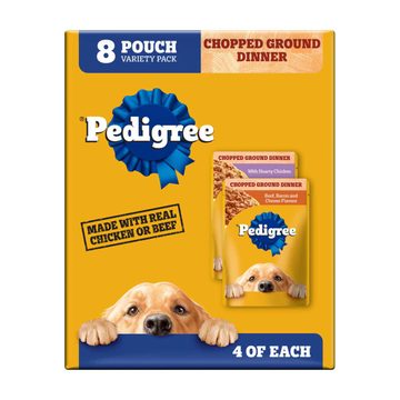 Pedigree Chopped Ground Dinner Wet Dog Food With Hearty Chicken Variety Pack, 3.5 oz. Pouches