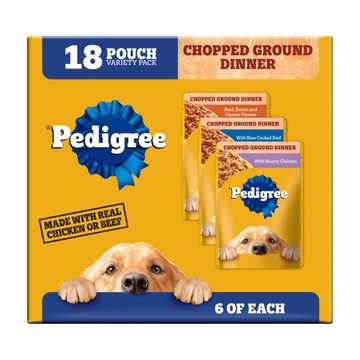 Pedigree Chopped Ground Dinner Adult Wet Dog Food Cheese Variety Pack, (18) 3.5 oz. Pouches