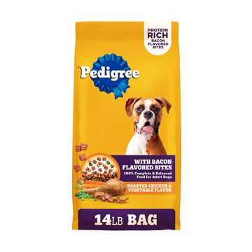 Pedigree Adult Dry Dog Food Roasted Chicken & Vegetable Flavor With Bacon Flavored Bites, 14 lb. Bag