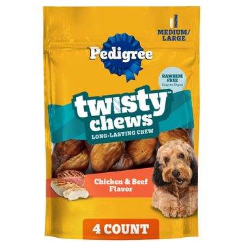 Pedigree Twisty Chews Medium/Large Long-Lasting Dog Treats, Chicken & Beef Flavor, 4 ct