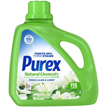 Purex Natural Elements Liquid Laundry Detergent, Fresh Lilies & Linen, 150 fl oz, 115 Loads