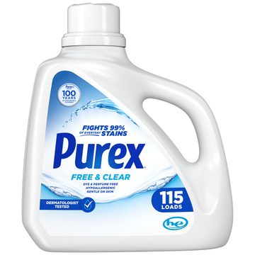 Purex Free & Clear Liquid Laundry Detergent for Sensitive Skin, 150 fl oz, 115 Loads – Hypoallergenic, Dye & Fragrance Free