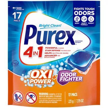 Purex 4-in-1 Plus OXI Laundry Detergent Pacs, Fresh Morning Burst, 17 Loads