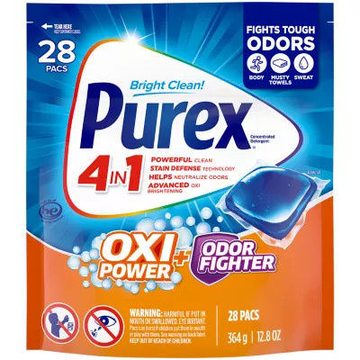 Purex 4-in-1 + OXI Laundry Detergent Pacs, Fresh Morning Burst, 28 Count
