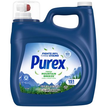 Purex Fresh Mountain Breeze Liquid Laundry Detergent, 170 fl oz, 151 loads.