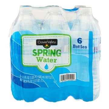 Clover Valley Spring Bottled Water, 16.9 fl oz, 6 ct