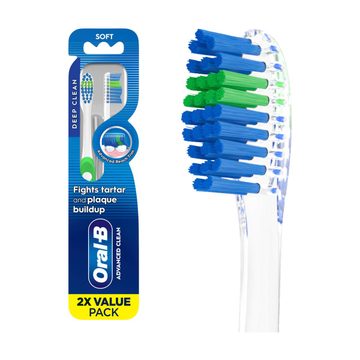 Oral-B Advanced Clean Toothbrushes, Color Changing Bristles, Soft, 2 ct
