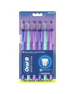 Oral B Bright & Clean Manual Toothbrush, Medium - 6 ct