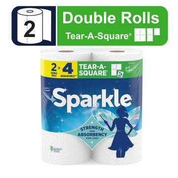 SPARKLE TEAR-A-SQUARE PAPER TOWELS, 2 DOUBLE ROLLS