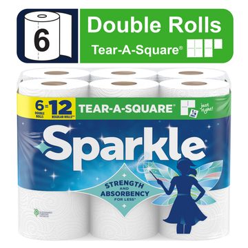 SPARKLE TEAR-A-SQUARE PAPER TOWELS, 6 DOUBLE ROLLS