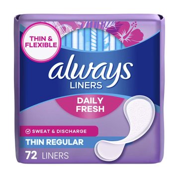 Always Daily Fresh Thin Liners, Regular Absorbency, Unscented Panty Liners, 72 Count