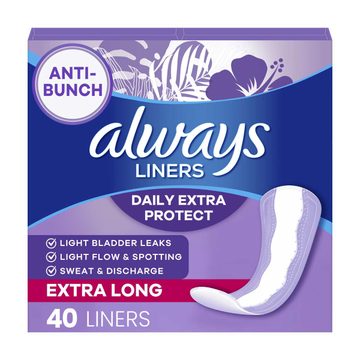 Always Daily Extra Protect Liners, Extra Long Length, Unscented Panty Liners, 40 Count