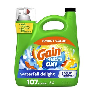 Gain Ultra Oxi Liquid Laundry Detergent, Waterfall Delight Scent, 154 fl oz, 107 loads, Laundry Detergent Liquid Soap, HE compatible