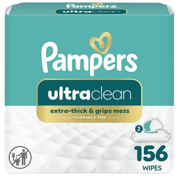 Pampers Ultraclean Baby Wipes (Previously 'Free & Gentle'), 99% Water, Hypoallergenic, Unscented, 100% Plant Based, Plastic-Free Baby Wipes, 156 Baby Wipes Total (2X Flip-Top Packs)