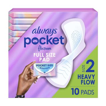Always Pocket with FlexFoam Pads, Size 2, Heavy Flow, with Wings, Unscented, 10 CT