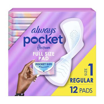 Always Pocket with FlexFoam Pads, Size 1, Regular, with Wings, Unscented, 12 CT