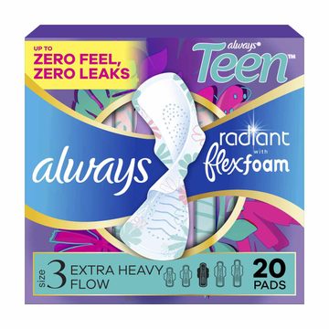 Always Radiant Teen with FlexFoam Pads, Size 3, Extra Heavy, with Wings, Unscented, 20 CT