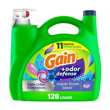 Gain + Odor Defense Liquid Laundry Detergent, Super Fresh Blast Scent, 184 fl oz, 128 Loads, HE Compatible