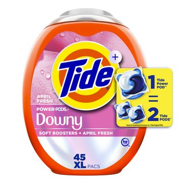 Tide Power PODs + Downy Laundry Detergent Pods, 45 Count, Soft Boosters + April Fresh