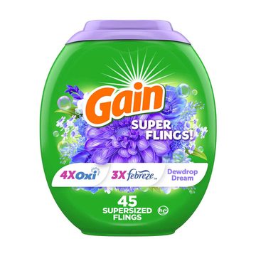 Gain Super Sized Flings Laundry Detergent Pacs, Dewdrop Dream Scent, 45 ct