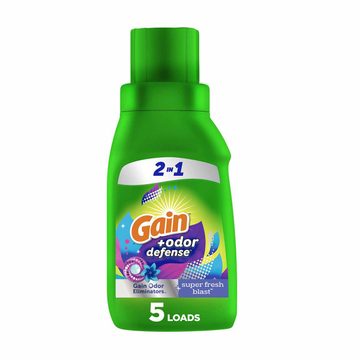 Gain Odor Defense Liquid Laundry Detergent, Super Fresh Blast Scent, 8 fl oz, 5 loads, 2 in 1, Laundry Detergent Liquid Soap, HE compatible