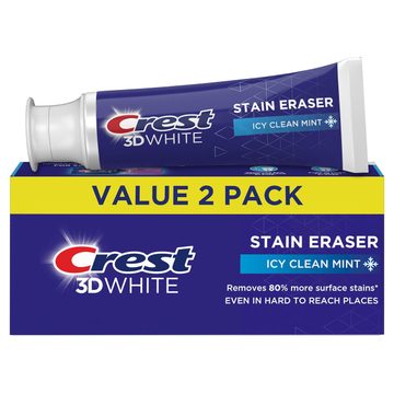 Crest 3D White Stain Eraser Teeth Whitening Toothpaste, Stain Eraser Icy Clean Mint, 3.8 oz, Pack of 2