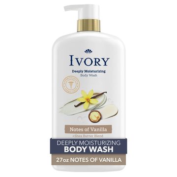 Ivory Deeply Moisturizing Body Wash, 24HR Nourishing Hydration, Soothes Itchy Dry Skin, Made with a Shea Butter Blend, Notes of Vanilla Scent, 798 ml