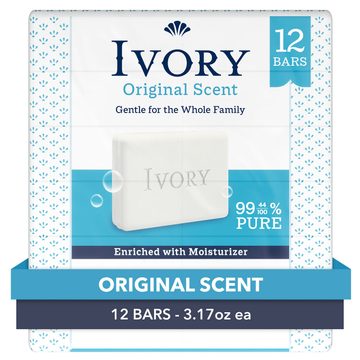 Ivory Gentle Bar Soap, Designed for Whole Family, 99.44% Pure Formula, Plant-Based Cleansers, Made Without Heavy Perfumes, Parabens or Phthalates, Original Scent, 3.17 oz (12 Count)