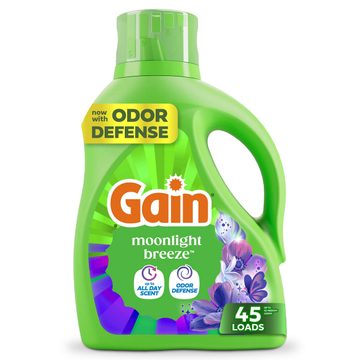 Gain Liquid Laundry Detergent, Now with Odor Defense, Moonlight Breeze Scent, 60 fl oz, 45 Loads