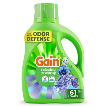 Gain Liquid Laundry Detergent, Now with Odor Defense, Relaxing Dewdrop Scent, 81 fl oz, 61 Loads