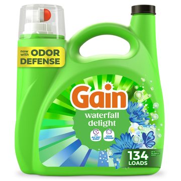Gain Liquid Laundry Detergent, Now with Odor Defense, Waterfall Delight Scent, 177 fl oz, 134 Loads