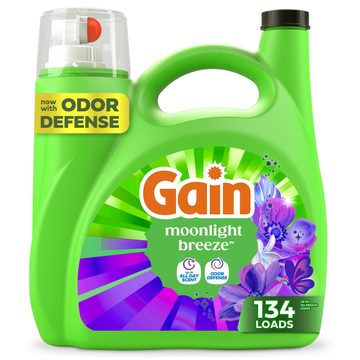 Gain Liquid Laundry Detergent, Now with Odor Defense, Moonlight Breeze Scent, 177 fl oz, 134 Loads