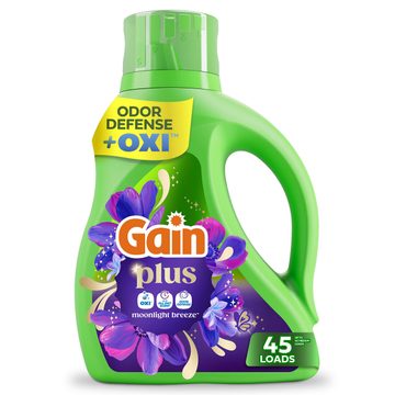 Gain Plus Liquid Laundry Detergent, Cleaner, Fresher, Now with Oxi, Moonlight Breeze Scent, 60 fl oz, 45 Loads