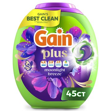 Gain Plus Flings Liquid Washing Detergent pacs, Gain's Best Clean, All-In-One, Moonlight Breeze Scent, 45-Count tub