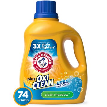 ARM & HAMMER Plus OxiClean Ultra Stain Fighters Liquid Laundry Detergent, Stain Remover for Clothes, Clean Meadow, 74 Loads, 96.2 fl oz