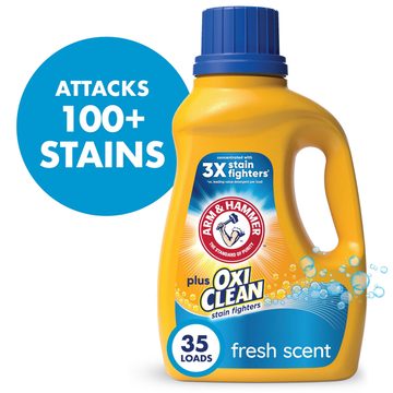 ARM & HAMMER Plus OxiClean Ultra Stain Fighters Liquid Laundry Detergent, Stain Remover for Clothes, Fresh Scent, 35 Loads, 45.5 Fl Oz