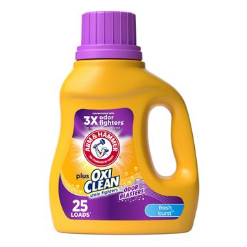 ARM & HAMMER Plus OxiClean with Odor Blasters Liquid Laundry Detergent, Laundry Odor Remover, Attacks Stains, Fresh Burst Scent, 25 Loads, 32.5 Fl Oz