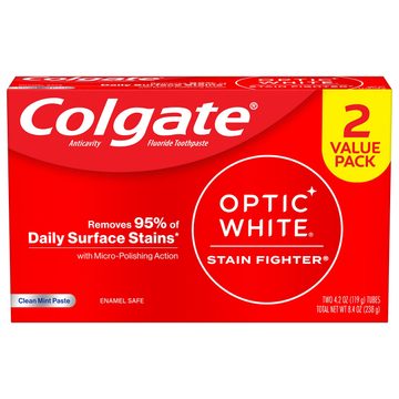 Colgate Optic White Stain Fighter Teeth Whitening Toothpaste Pack, Clean Mint Paste, 2 Pack, 4.2 oz