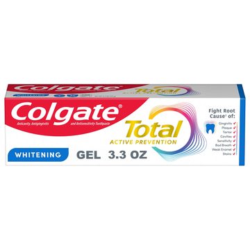Colgate Total Active Prevention Whitening Gel Toothpaste, Mint, 3.3 oz