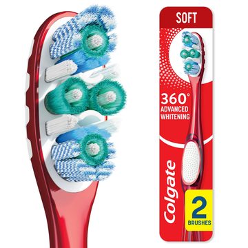 Colgate 360 Optic White Advanced Adult Manual Whitening Toothbrush, Soft, 2 Pack