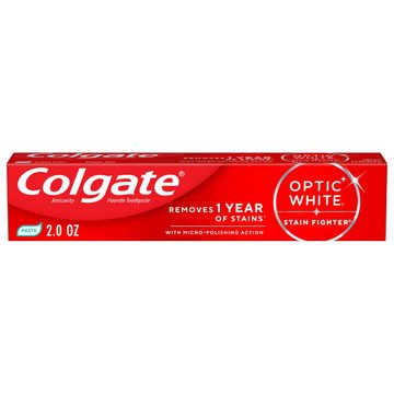 Colgate Optic White Stain Fighter Clean Mint Paste Teeth Whitening Anticavity Toothpaste, Travel Size, 2.0 OZ