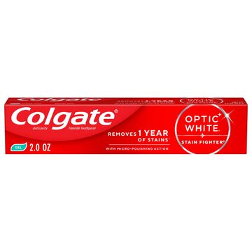 Colgate Optic White Stain Fighter Fresh Mint Teeth Whitening Anticavity Toothpaste Gel, Travel Size, 2.0 OZ