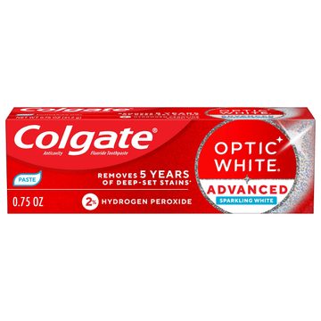 Colgate Optic White Advanced Sparkling White Toothpaste with 2% Hydrogen Peroxide, Travel Size, Mint, 0.75 OZ