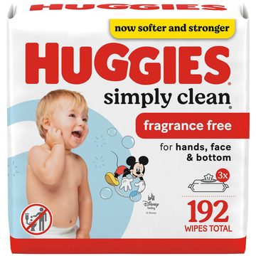 Huggies Simply Clean Unscented Baby Wipes, 3 Flip-Top Packs (192 Wipes Total)