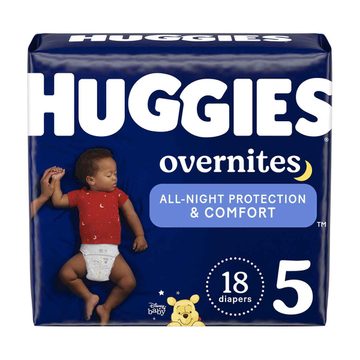 Huggies Overnites Nighttime Baby Diapers, Size 5 (27+ lbs), 18 ct